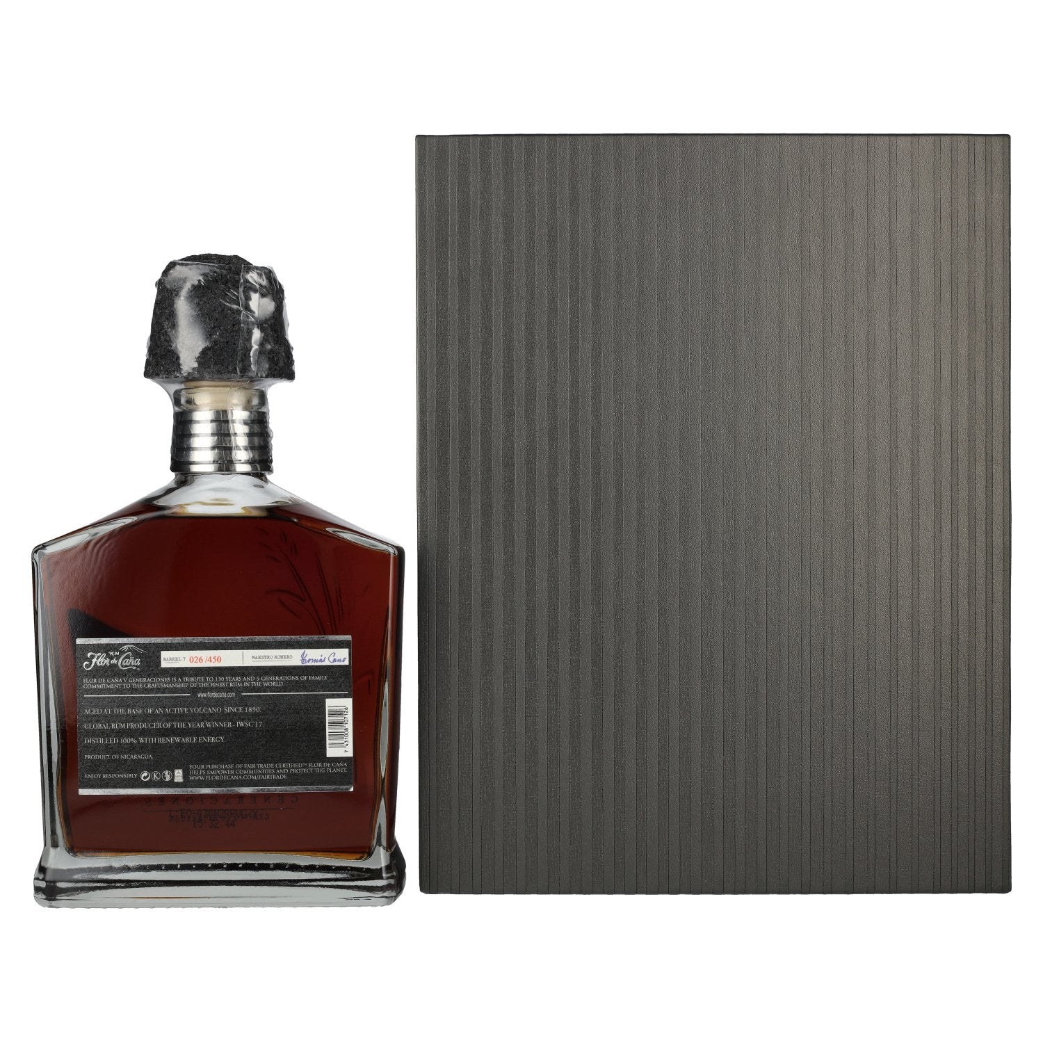 Flor de Caña 30 Years Old V Generaciones Single Barrel 1988 45% Vol. 0,7l in geschenkverpakking met 2 glazen op voet