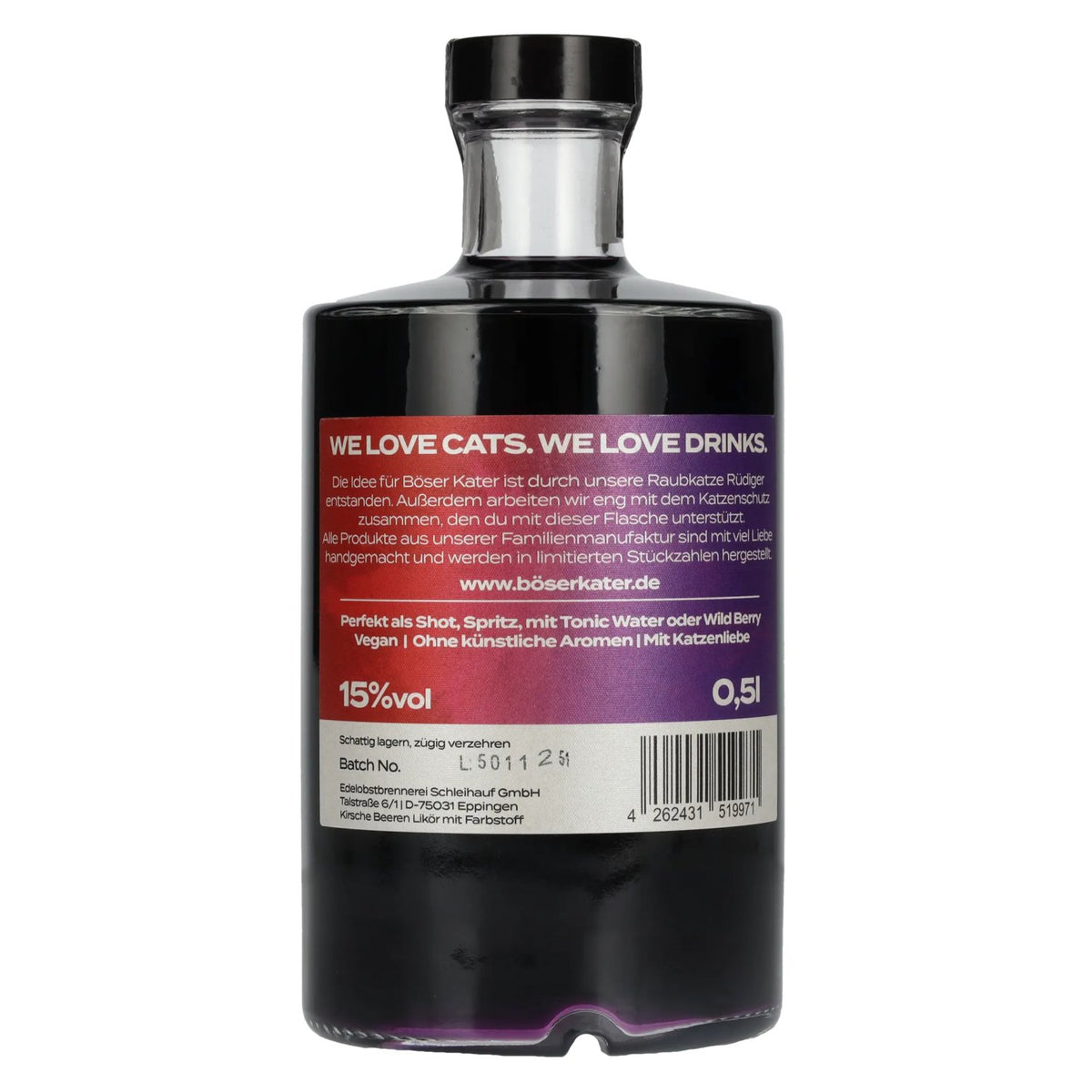 Böser Kater Aperitivo Cherry Berry à changement de couleur, 15 % vol., 0,5 l