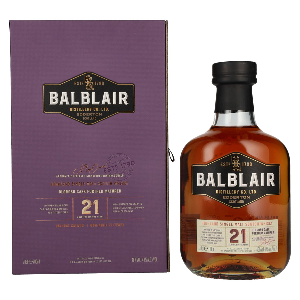 Balblair 21 Years Old Highland Oloroso Cask Single Malt 46% Vol. 0,7l en boîte cadeau