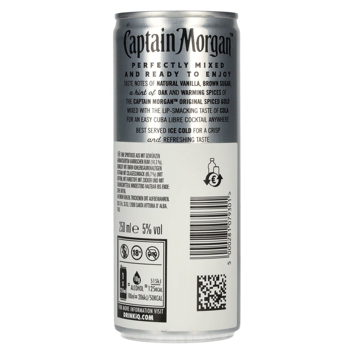 Captain Morgan Original Spiced Gold &amp; Cola 5 % vol., 12 canettes de 0,25 l, consigne