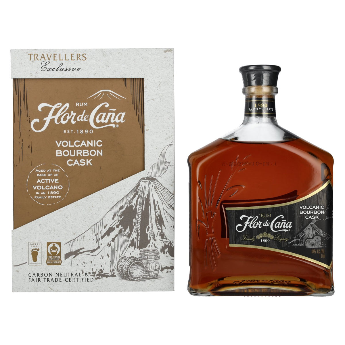 Flor de Caña Volcanic Bourbon Cask 40 % vol., 1 l, dans un coffret cadeau