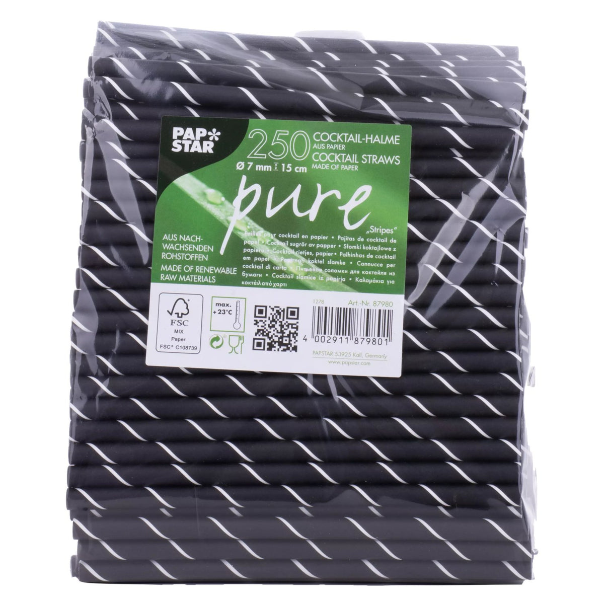Trinkhalme Papier schwarz-weiß 15 cm 250 Stück