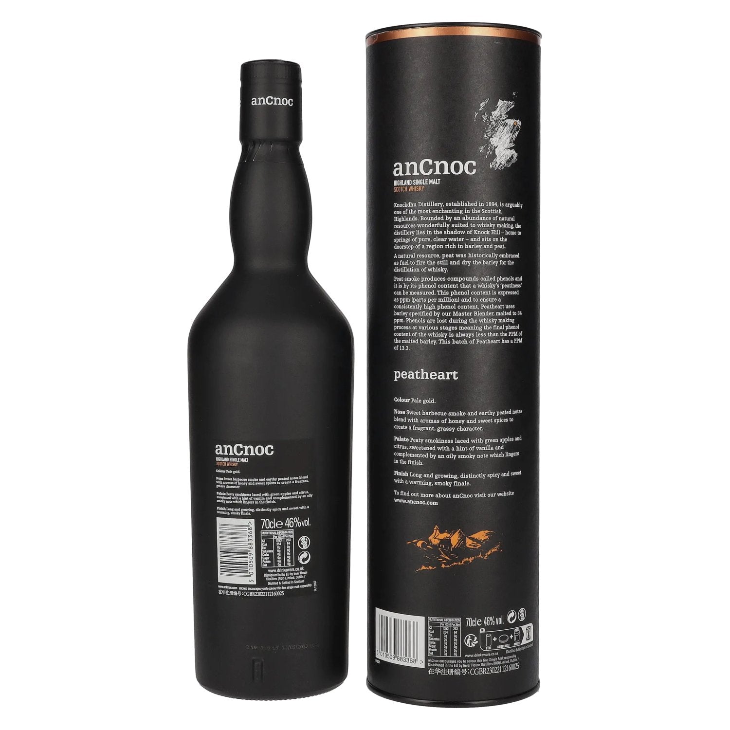 AnCnoc PEATHEART Heavily Peated Batch 3 46% Vol. 0,7l in gift box