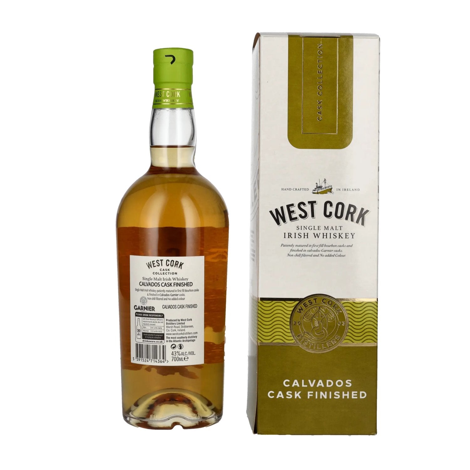 West Cork Single Malt Irish Whiskey CALVADOS CASK FINISHED 43% vol. 0,7l en coffret cadeau
