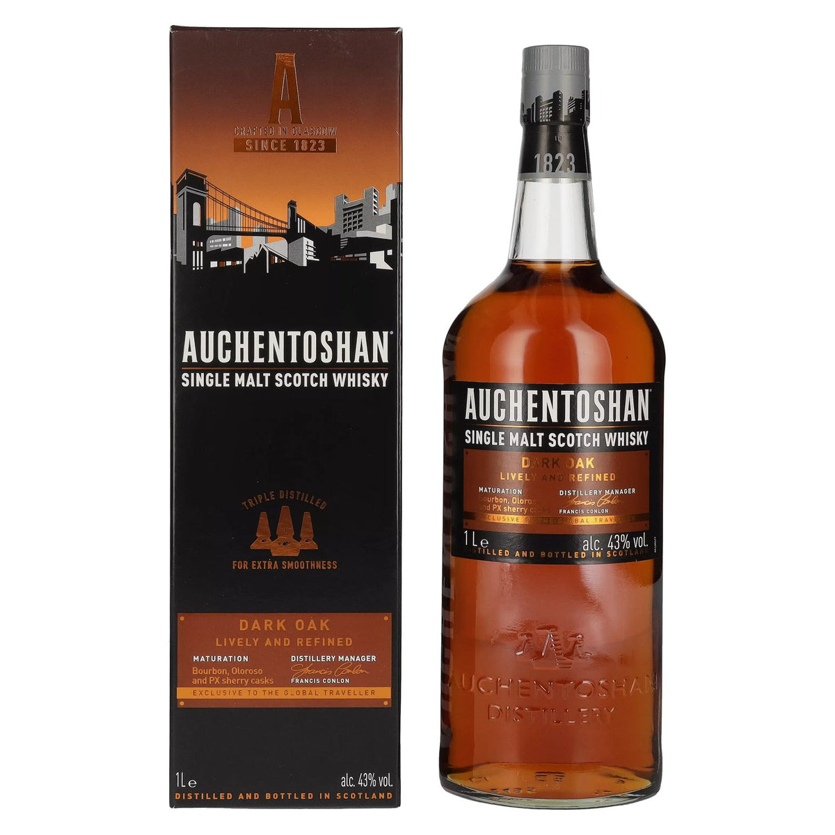 Auchentoshan DARK OAK Single Malt Scotch Whisky 43% vol. 1l en coffret cadeau