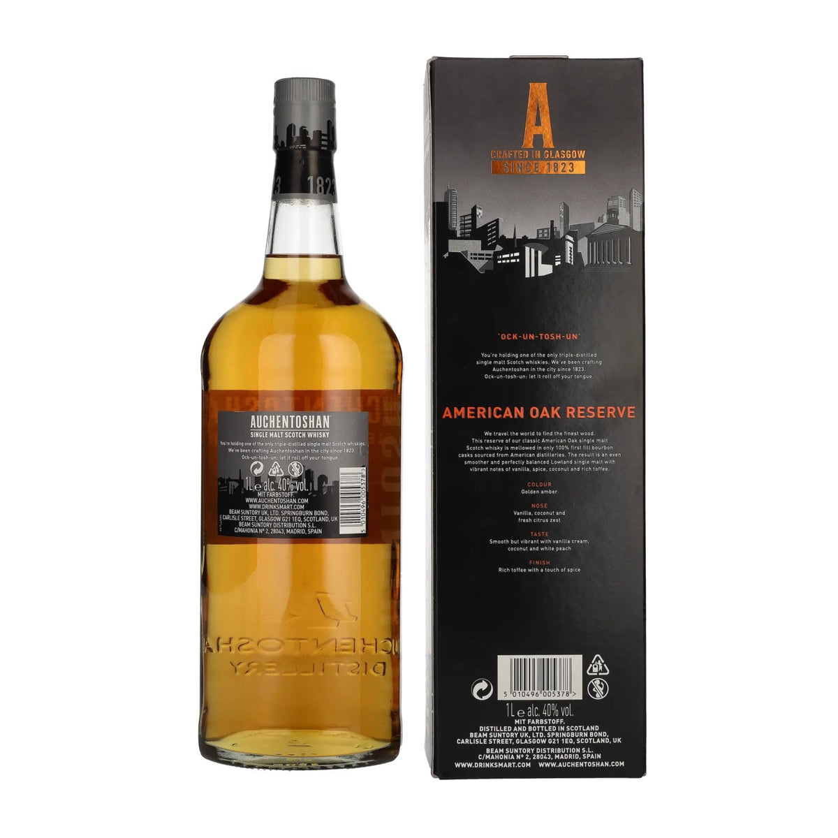 Whisky single malt écossais Auchentoshan AMERICAN OAK, 40 % vol., 1 l, dans un coffret cadeau