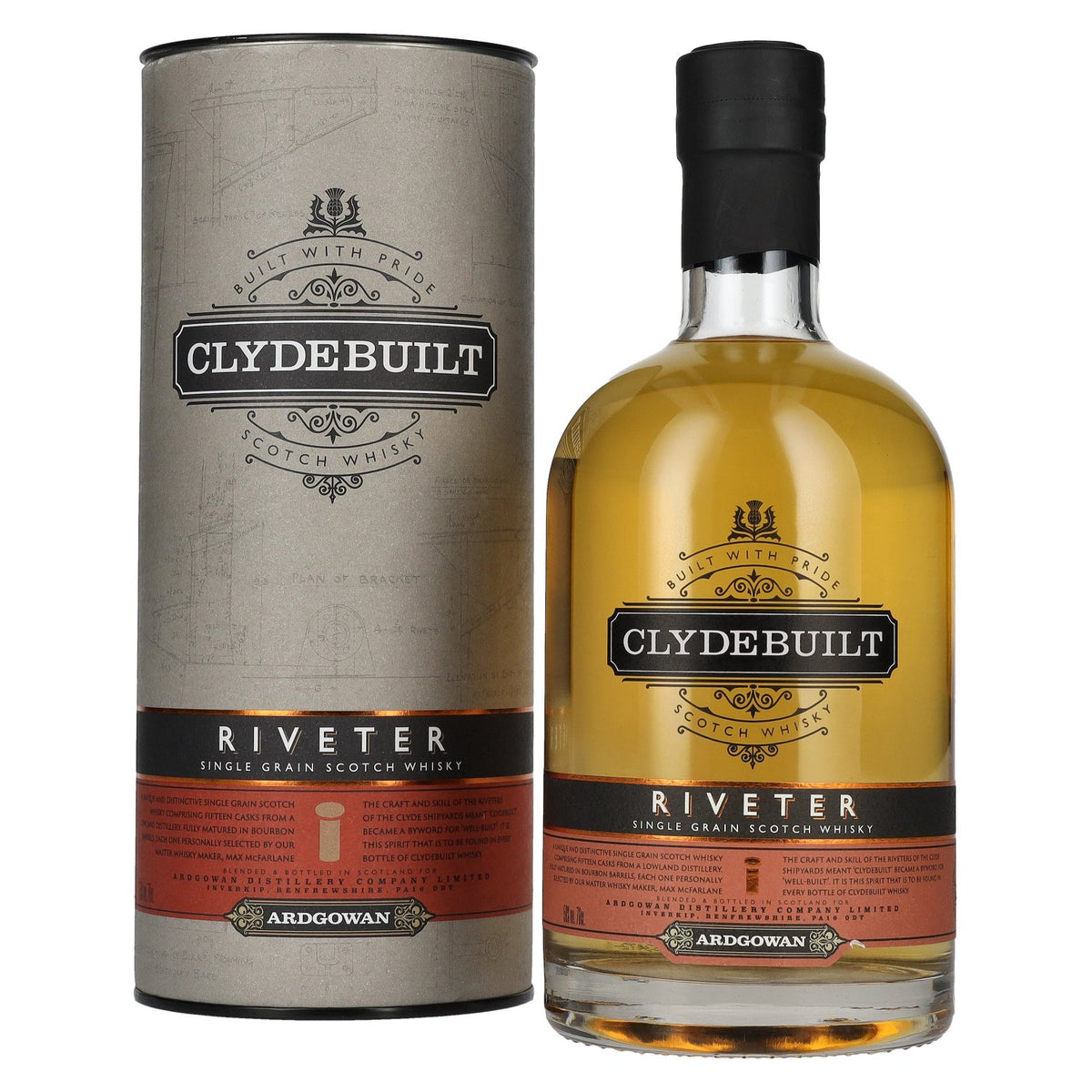 Ardgowan Clydebuilt RIVETER Single Grain Scotch Whisky 50% vol. 0,7l en boîte cadeau