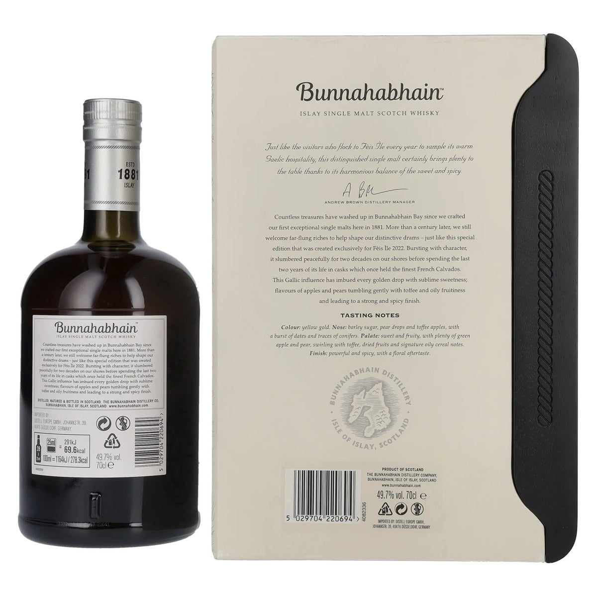 Bunnahabhain Fèis Ìle CALVADOS CASK FINISH 1998 49,7% vol. 0,7 l in geschenkverpakking