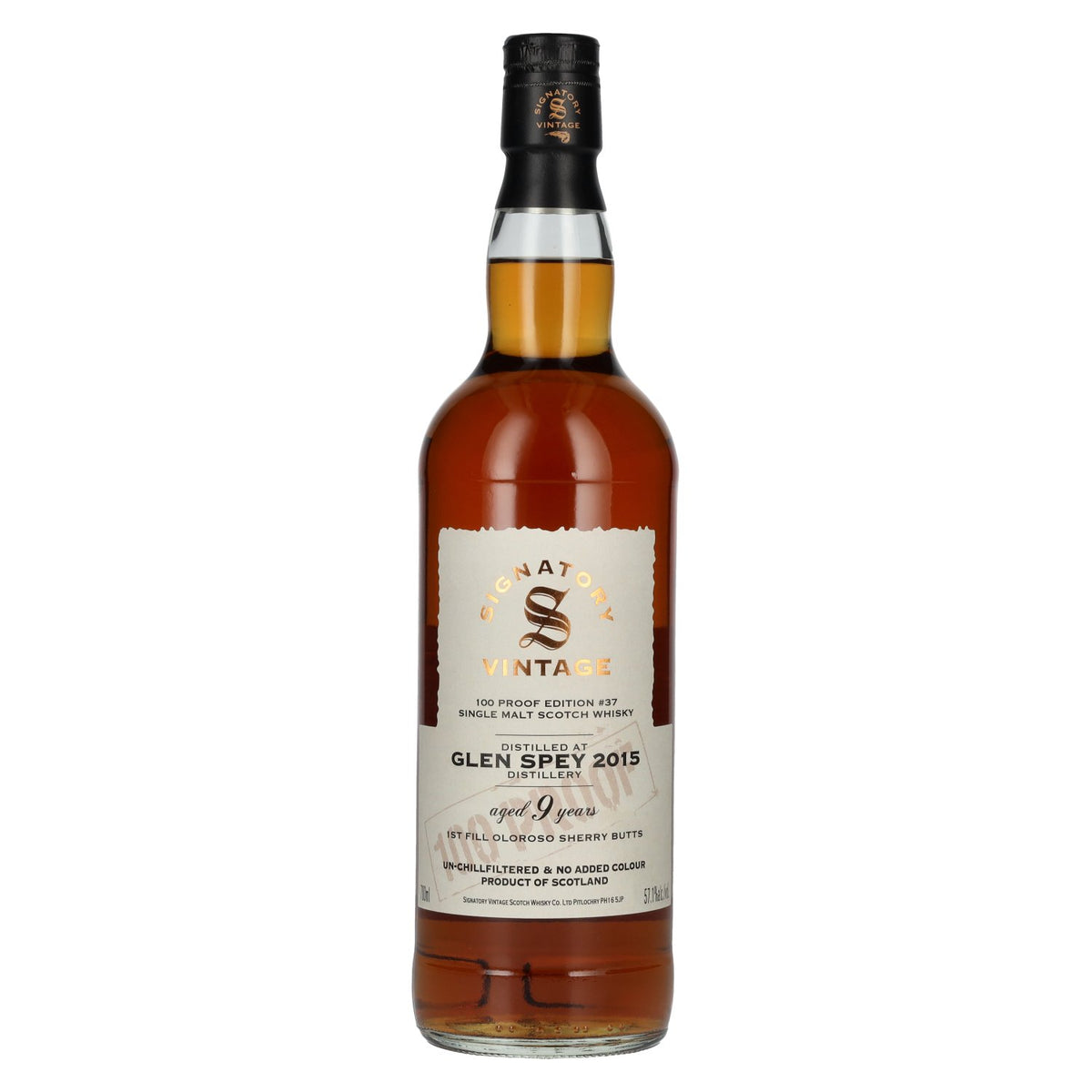 Signatory Vintage 100 Proof Edition Glen Spey Single Malt 9 ans d'âge n° 37 2015 57,1 % vol. 0,7 l