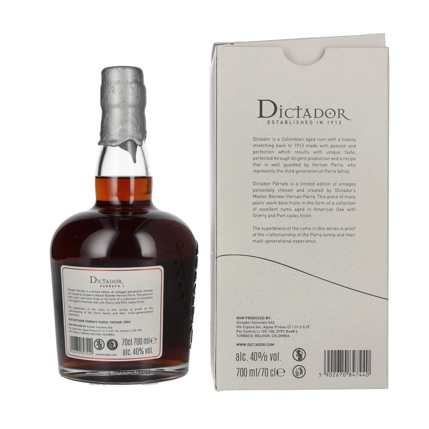 Dictador PÁRRAFO I 19 Years Old PARDO Vintage 2003 40% Vol. 0,7l in gift box