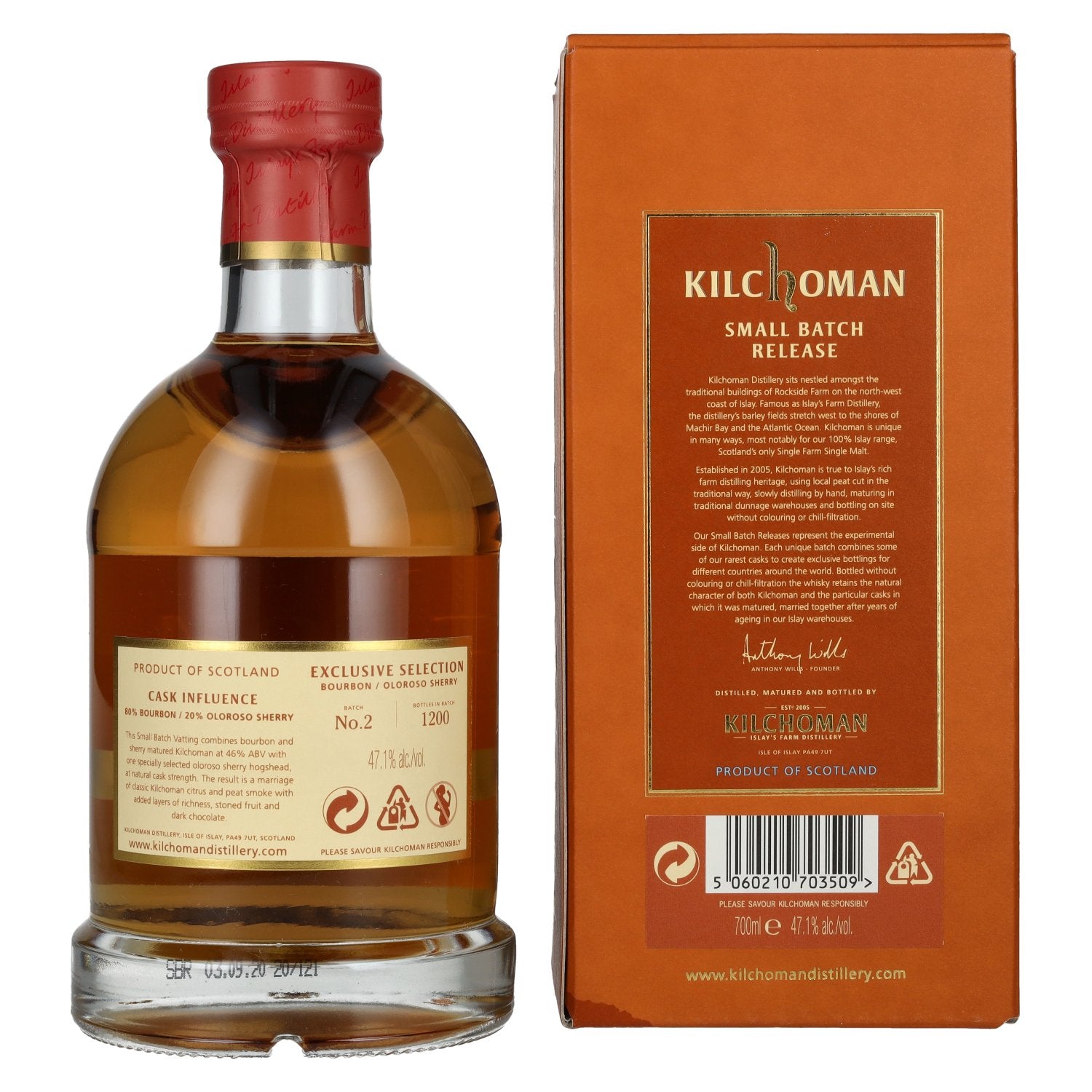 Kilchoman Islay Single Malt Whisky Bourbon/Oloroso Sherry SMALL BATCH 2 47,1% vol. 0,7l en coffret cadeau