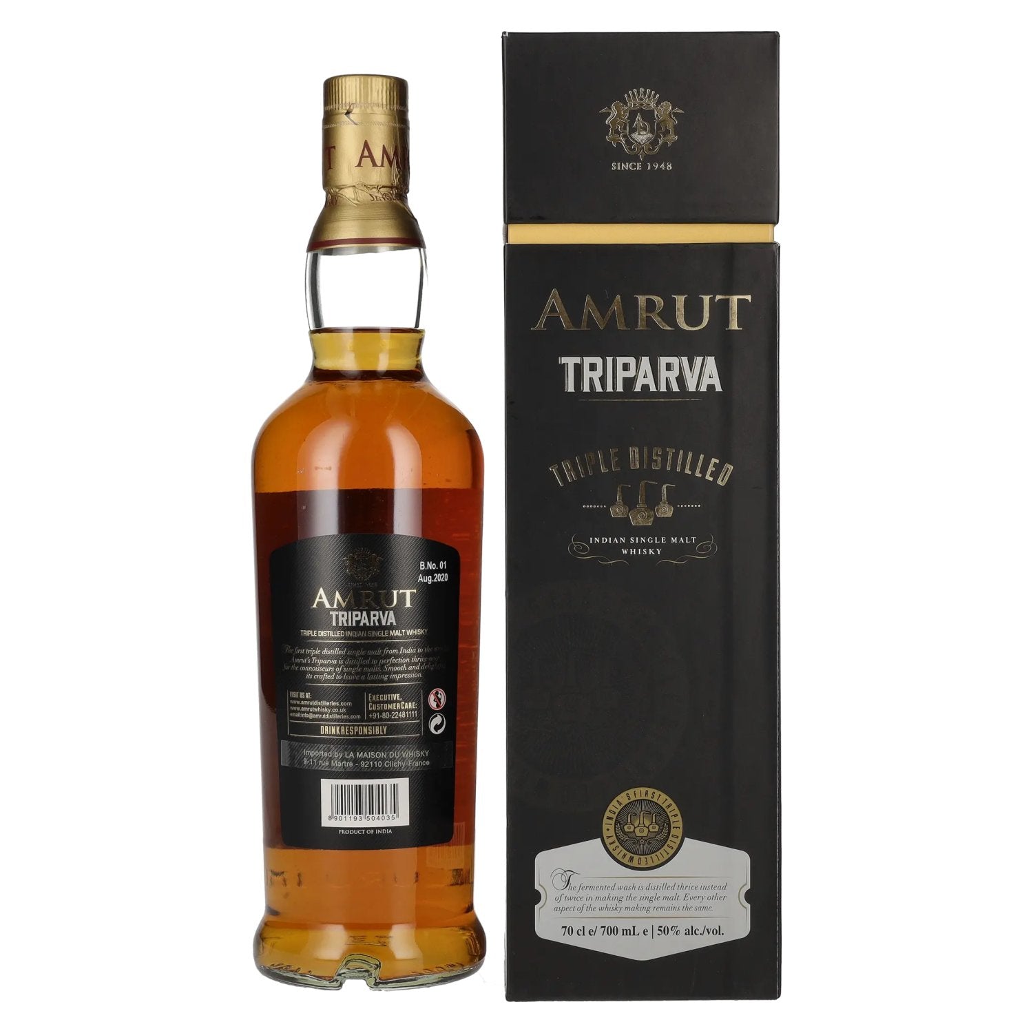 Amrut TRIPARVA Triple Distilled Indian Single Malt Whisky 50% Vol. 0,7l en boîte cadeau