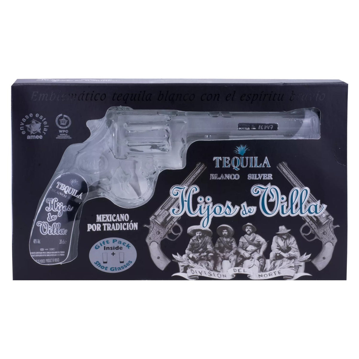 Hijos de Villa Tequila Blanco Silver 40% Vol. 0,2l in Geschenkbox mit 2 Shotgläsern