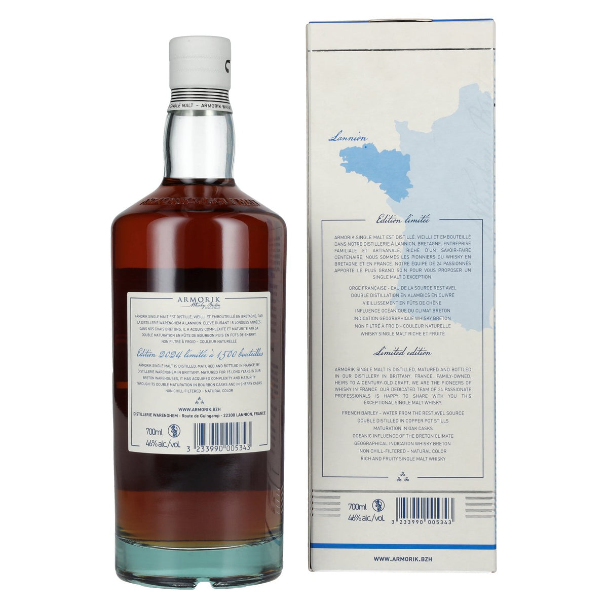 Armorik 15 Ans Whisky Breton Single Malt Edition Limitée 46% Vol. 0,7l en coffret cadeau