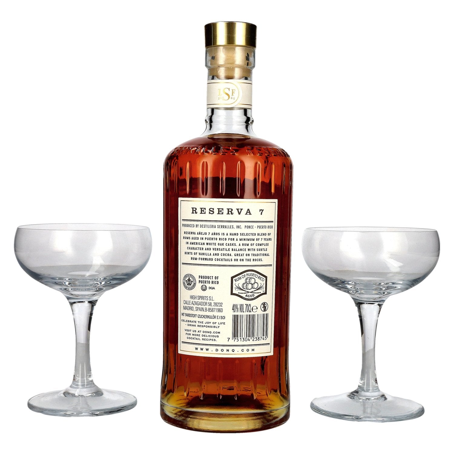 Don Q RESERVA Añejo 7 Años Puerto Rican Rum 40% Vol. 0,7l in Geschenkbox mit 2 Gläsern