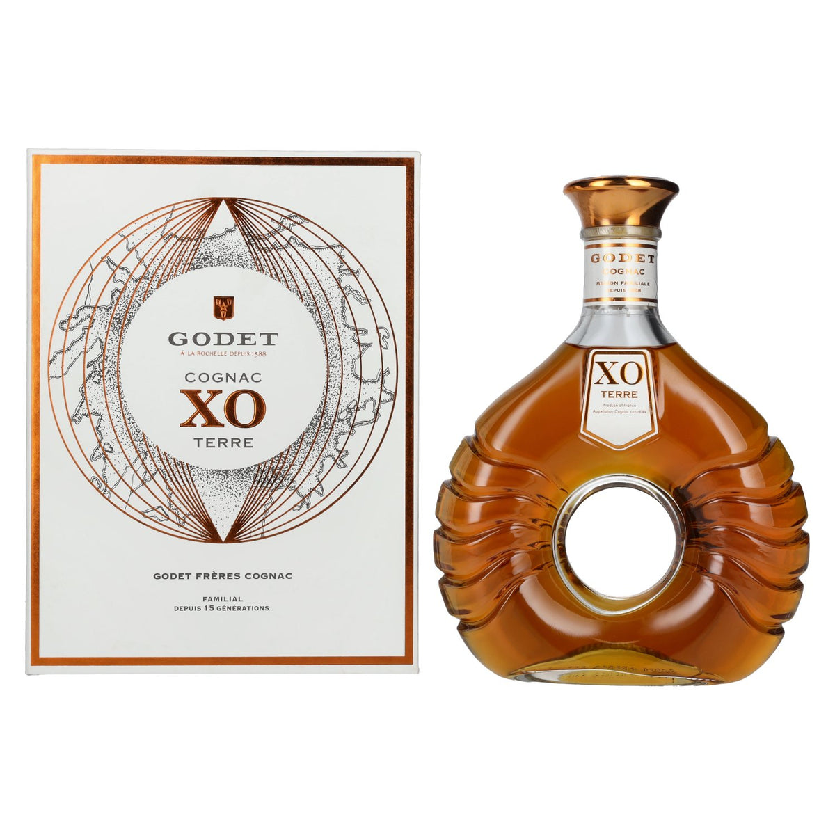 Cognac Godet XO TERRE 40 % vol., 0,7 l, dans un coffret cadeau