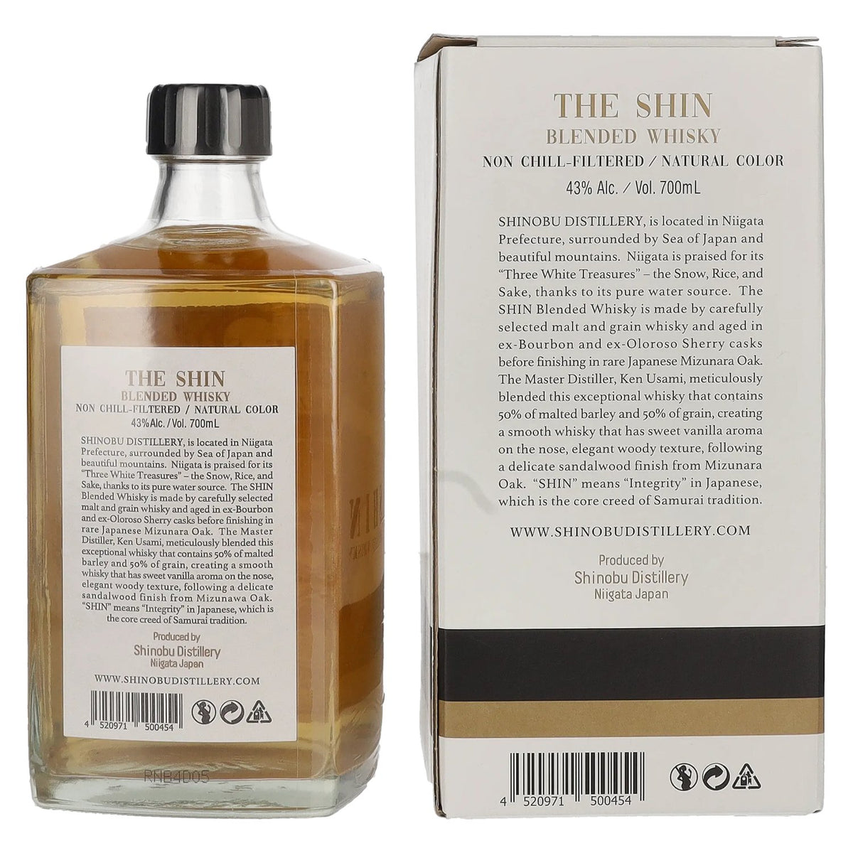 Whisky blended The Shin « MIZUNARA Japanese Oak Finish » 43 % vol., 0,7 l, dans un coffret cadeau