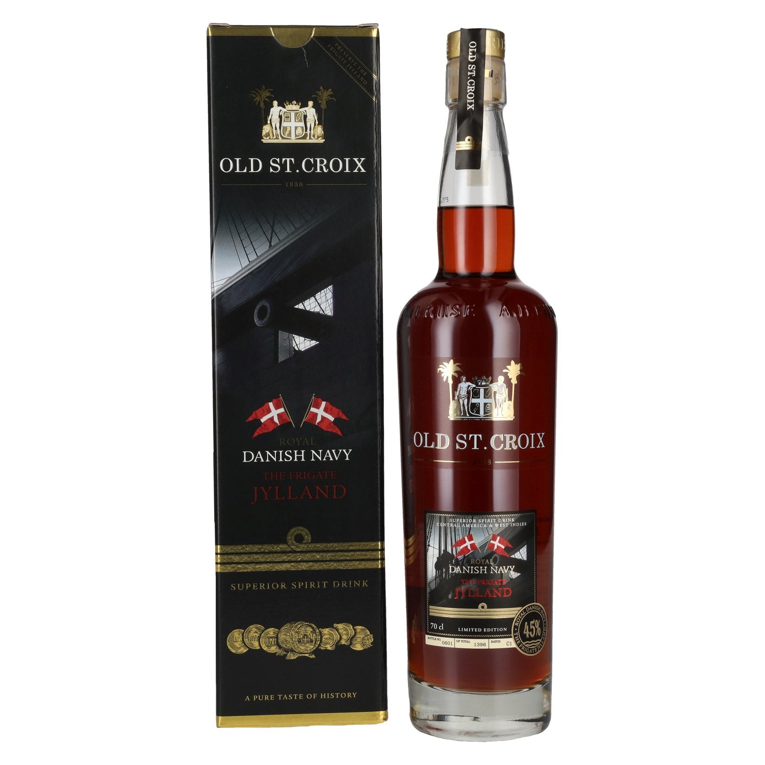 Old St. Croix A.H. Riise Royal DANISH NAVY The Frigate JYLLAND Superior Spirit Drink 45% vol. 0,7l en boîte cadeau