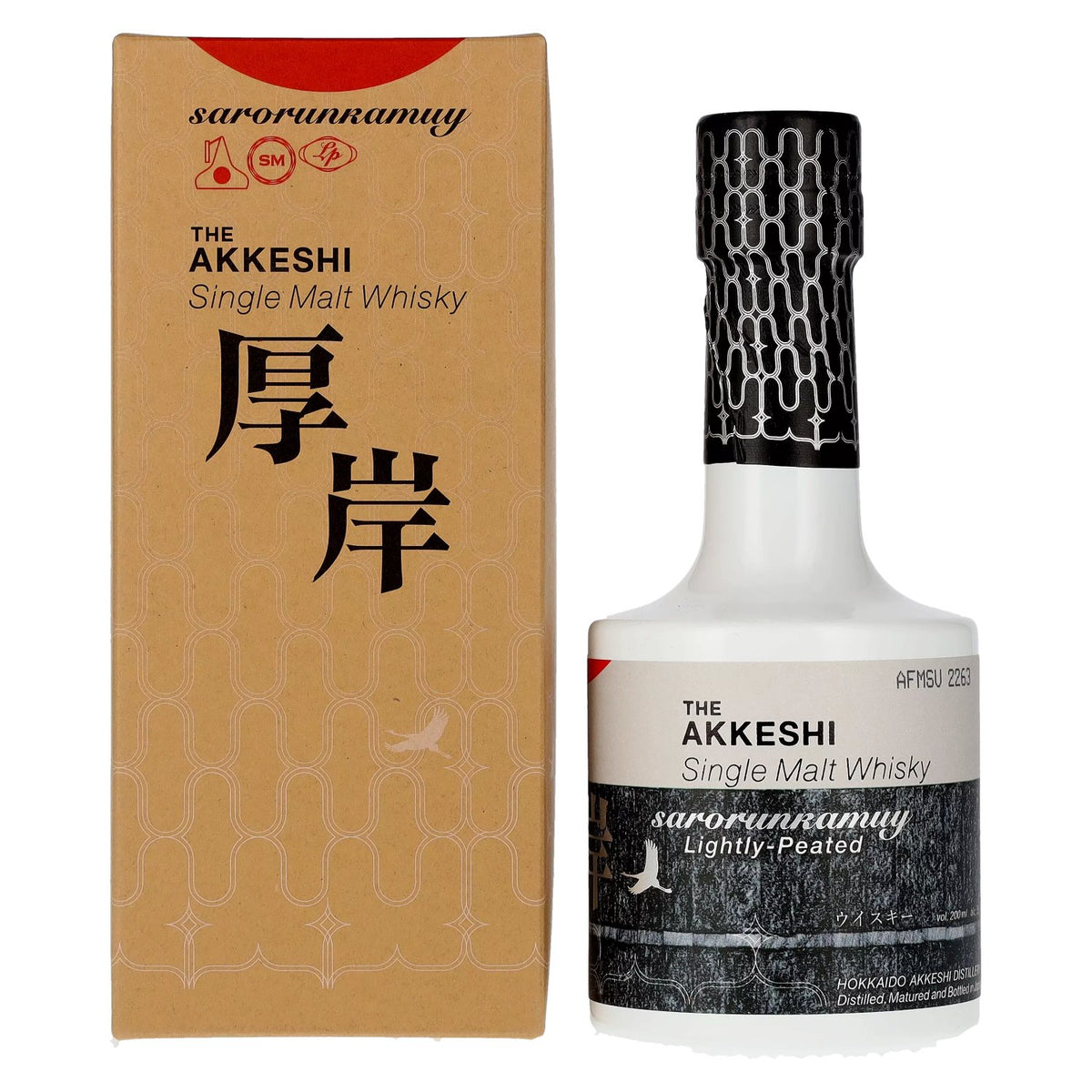 The Akkeshi Single Malt Spirit sarorunkamuy Lightly-Peated 55% vol. 0.2 l in a gift box