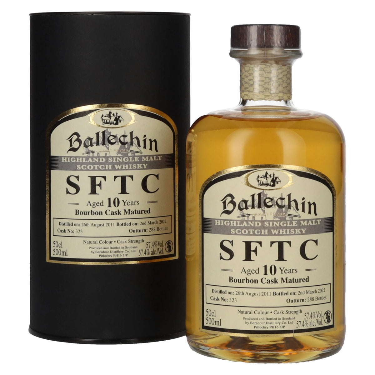 Edradour Ballechin SFTC 10 ans d'âge, vieilli en fûts de bourbon, 2011, 57,4 % vol., 0,5 l, dans un coffret cadeau