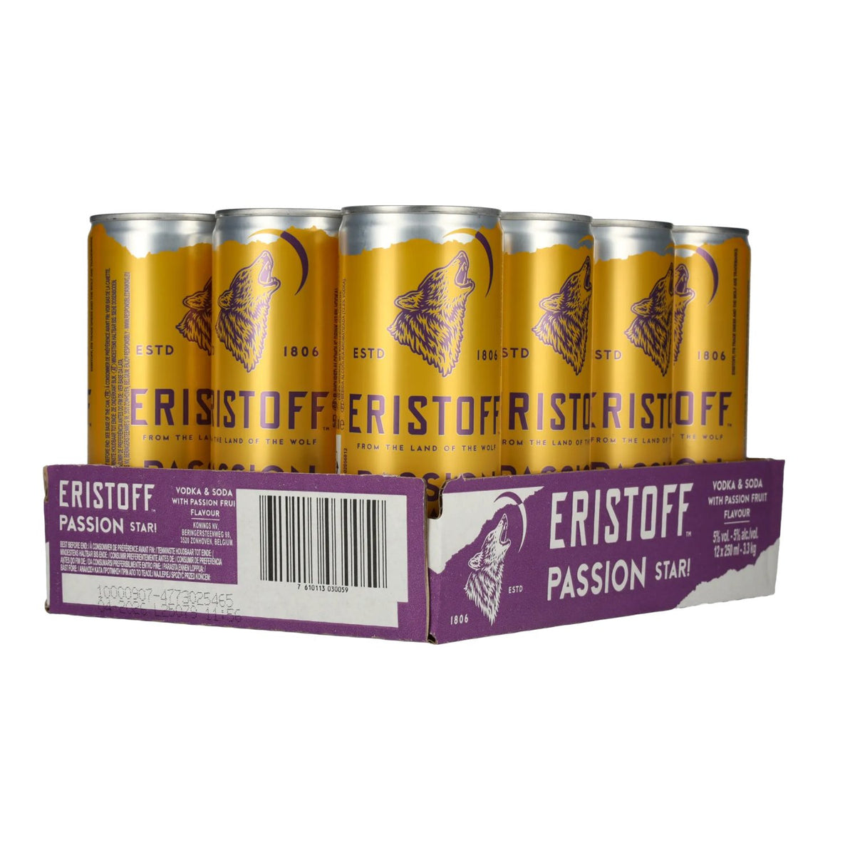 Eristoff Passion Star 5 % vol., lot de 12 canettes de 0,25 l, consigne