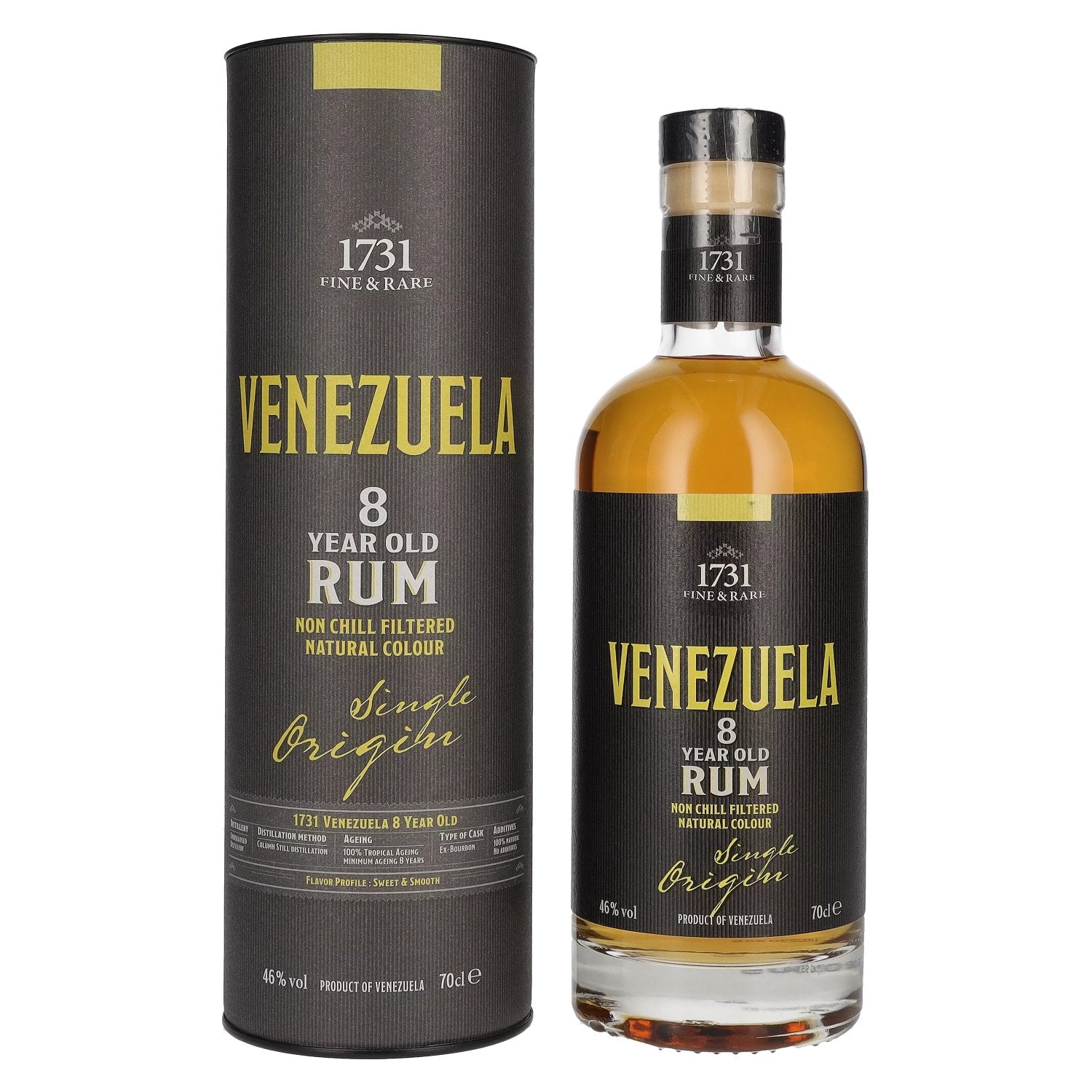 1731 Fine &amp; Rare VENEZUELA 8 Years Old Single Origin Rum 46% Vol. 0,7l en boîte cadeau