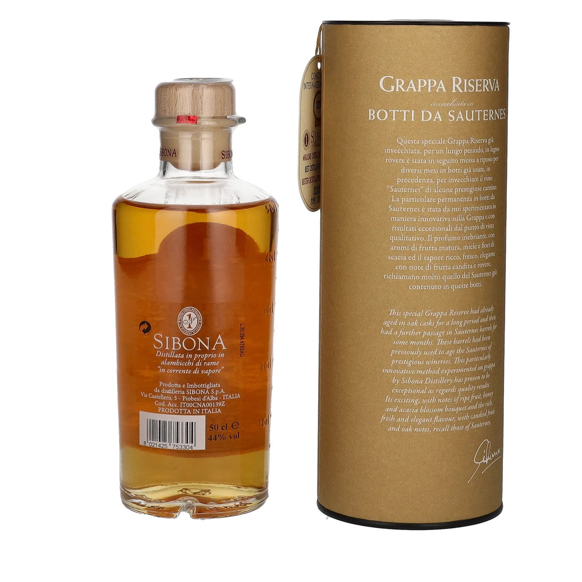 Sibona GRAPPA RISERVA Botti da SAUTERNES 44 % vol. 0,5 l dans un coffret cadeau