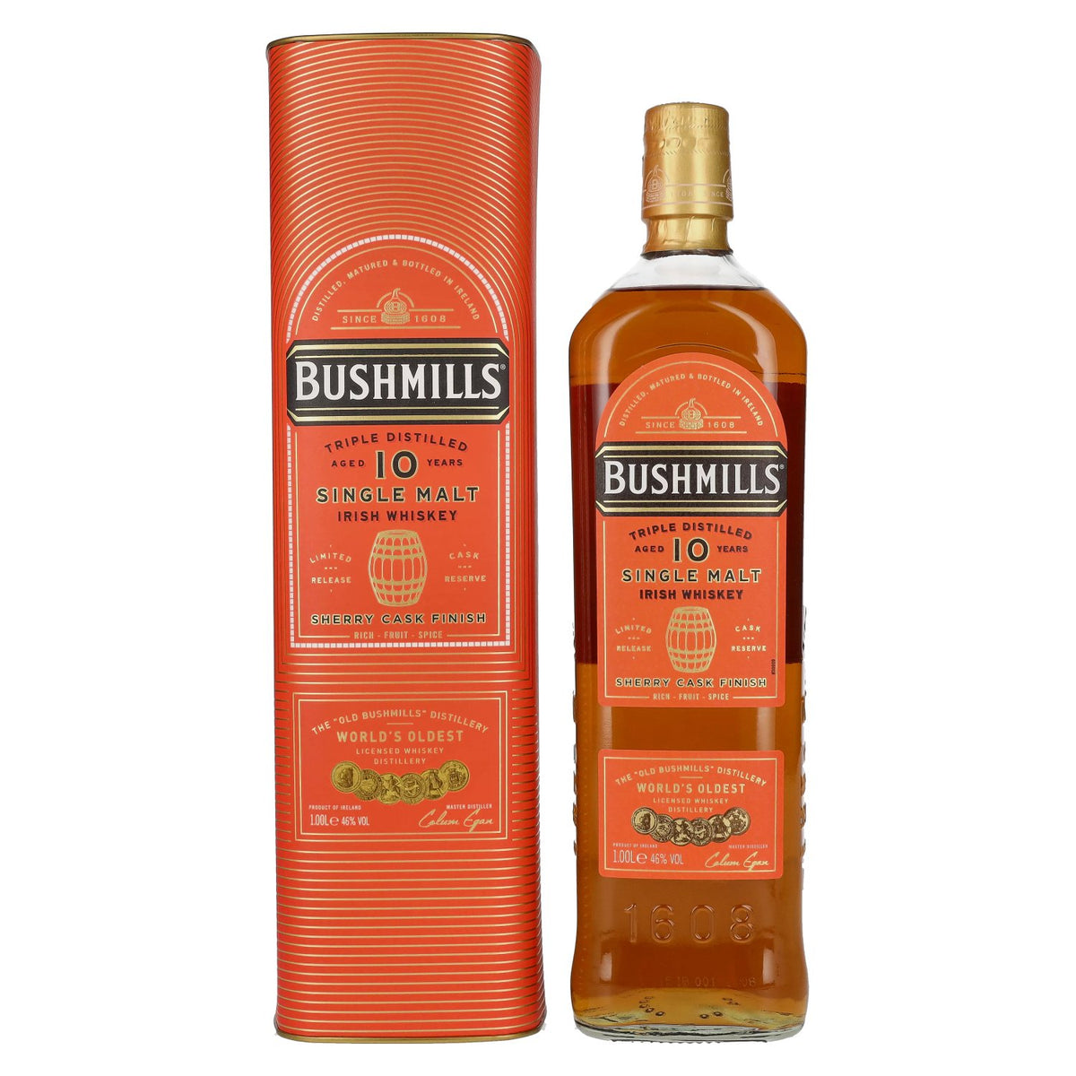 Bushmills 10 Years Old Single Malt Irish Whiskey SHERRY CASK Finish 46% Vol. 1l en boîte cadeau