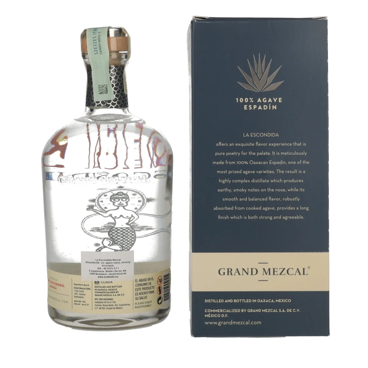 La Escondida Mezcal Artesanal Blanco 40% ABV, 0.7 l, in a gift box