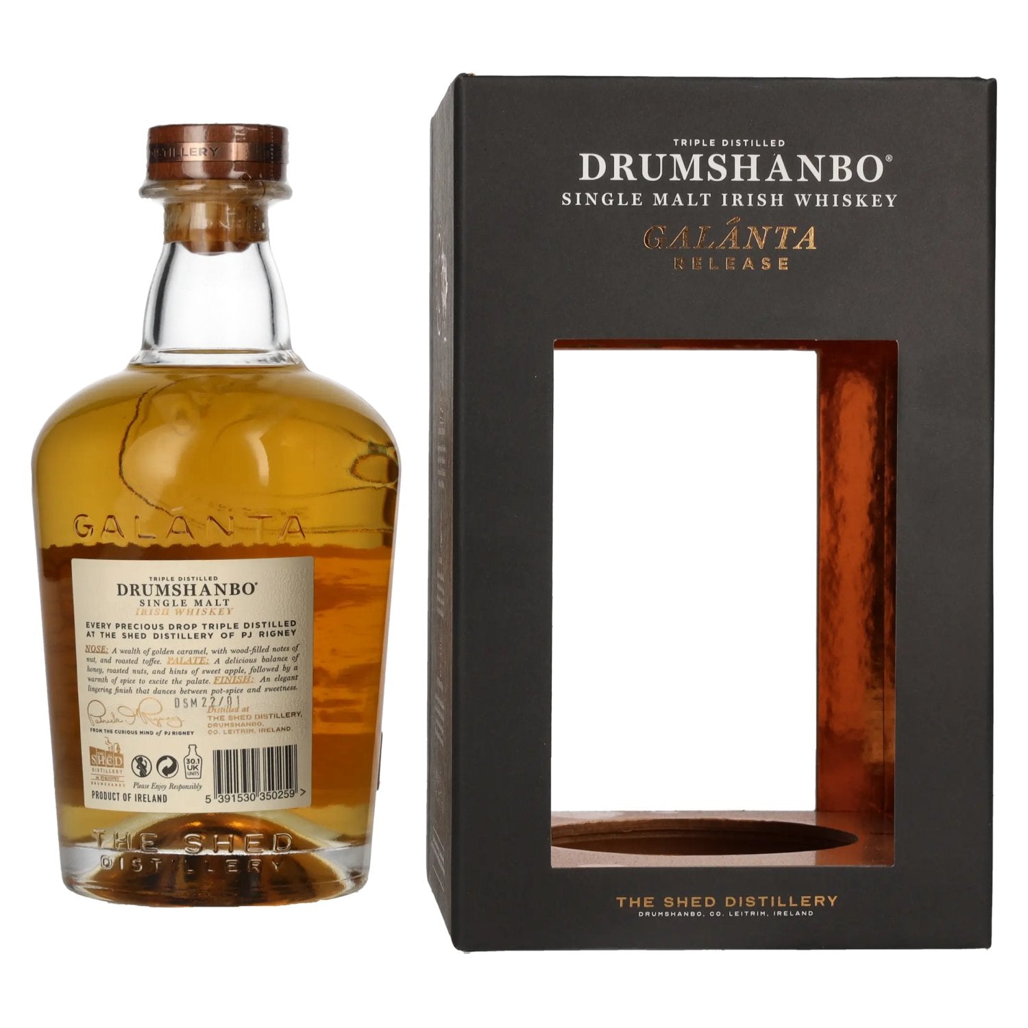 Drumshanbo Single Malt Irish Whiskey GALÁNTA Release 2021 46% Vol. 0,7l en coffret cadeau