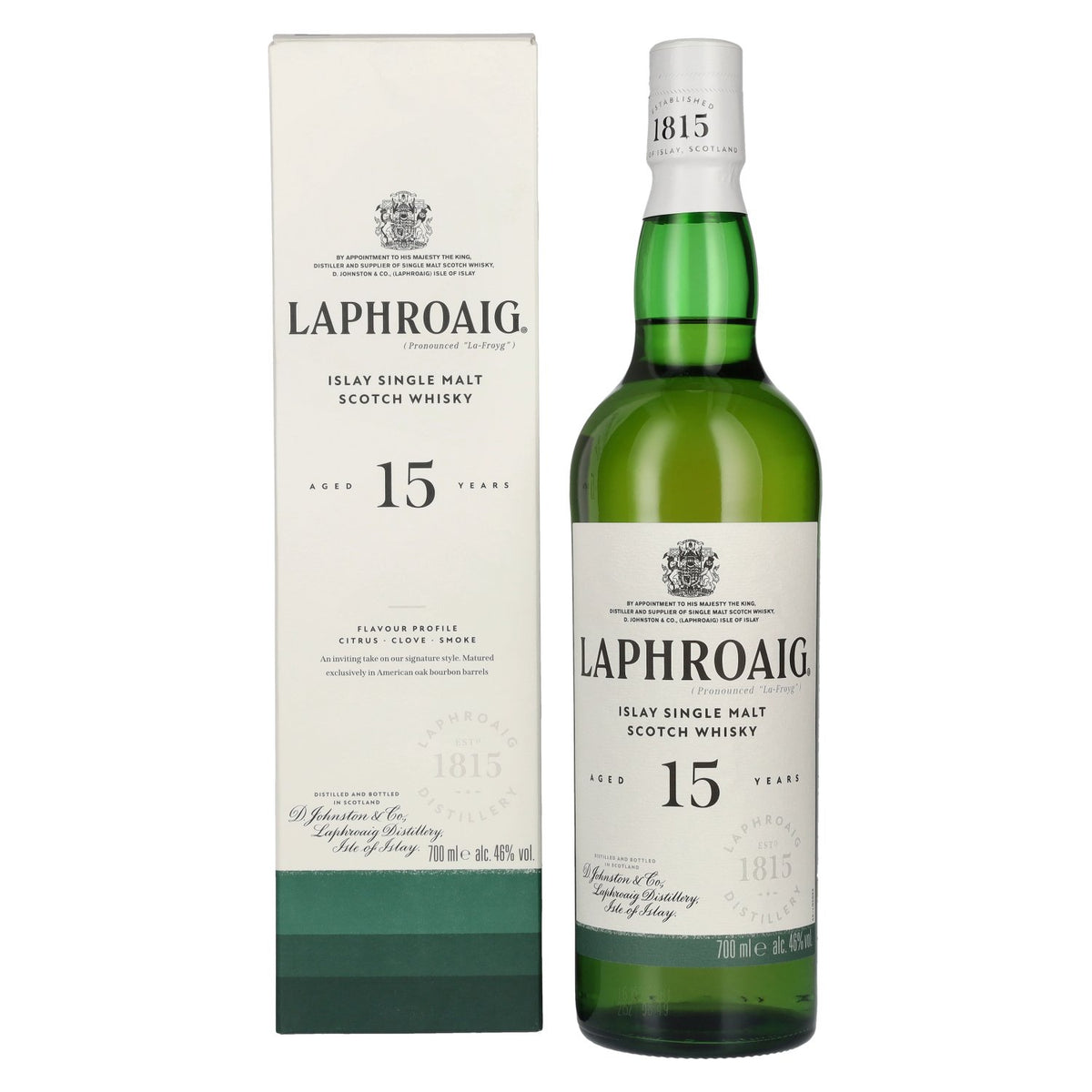Laphroaig 15 Years Old Islay Single Malt Scotch Whisky 46% ABV 0.7l in a gift box
