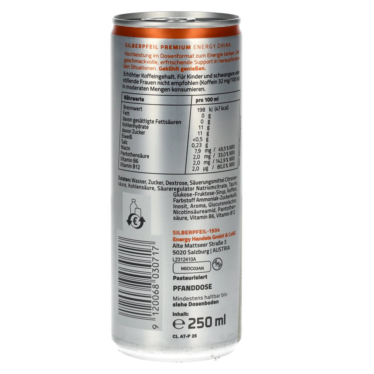 SILBERPFEIL Energy Drink CLASSIC GOLD, canette de 0,25 l, consigne