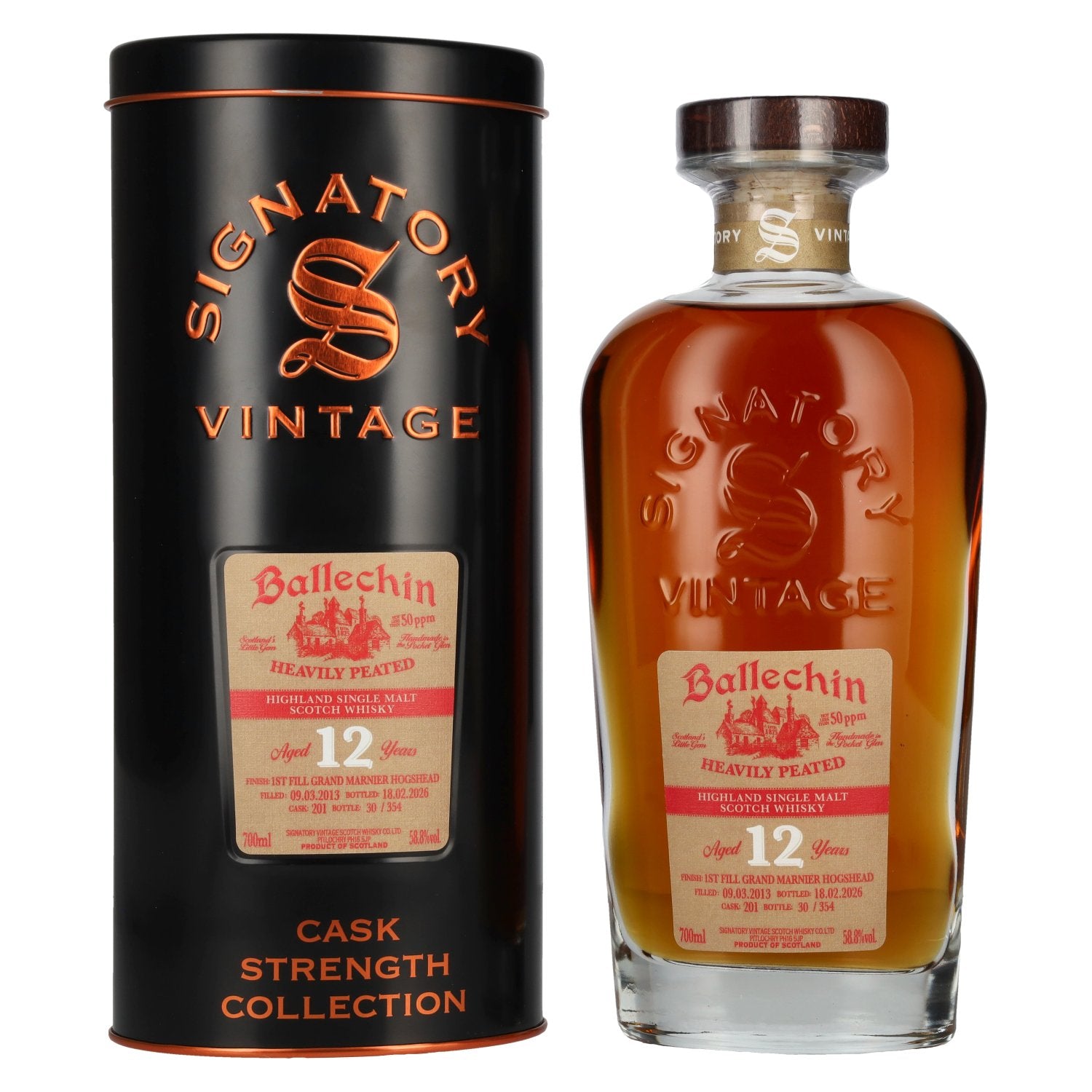 Signatory Vintage BALLECHIN 12 Years Old Cask Strength 1st Fill Grand Marnier #201 2013 58,8% Vol. 0,7l in Tinbox