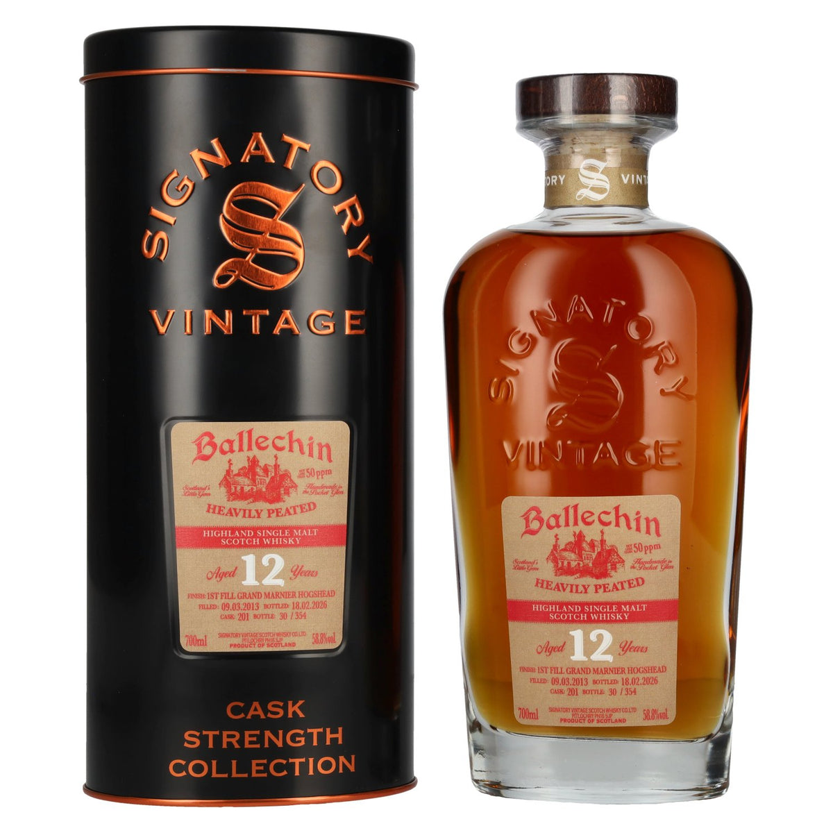 Signatory Vintage BALLECHIN 12 Years Old Cask Strength 1st Fill Grand Marnier #201 2013 58,8% Vol. 0,7l in Tinbox