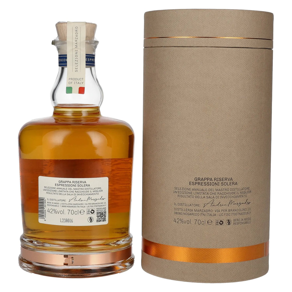 Marzadro ESPRESSIONI Solera Grappa 42% vol. 0,7 l in geschenkverpakking