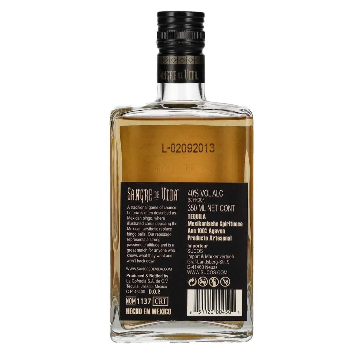 Sangre de Vida Loteria LA BANDERA Reposado Tequila 100% Agave 40% ABV 0.35 l