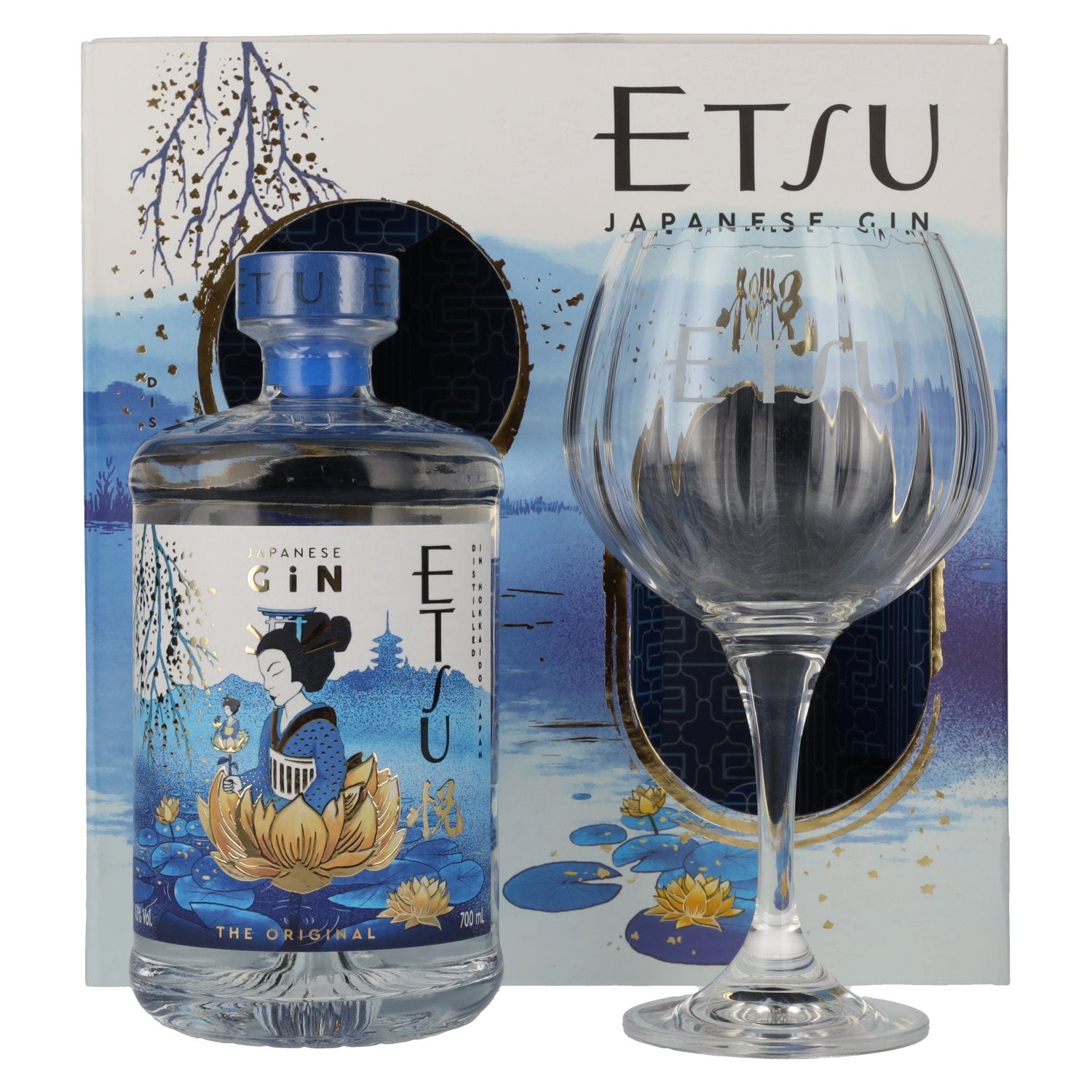 Etsu Japanse handgemaakte gin The Original 43% Vol. 0,7l in geschenkverpakking met glas