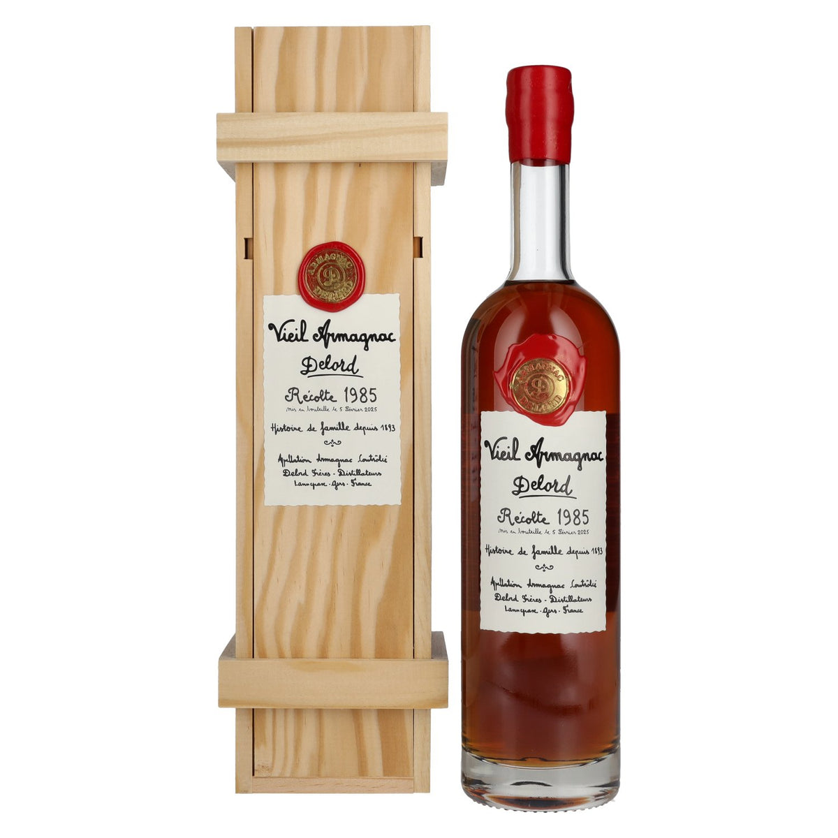 Armagnac Delord Vintage, 1985 Harvest, 40% vol., 0.7 l, in a wooden box