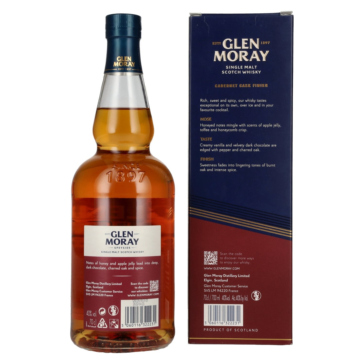 Glen Moray Cabernet Double Cask Finish Single Malt 40% Vol. 0,7l in gift box