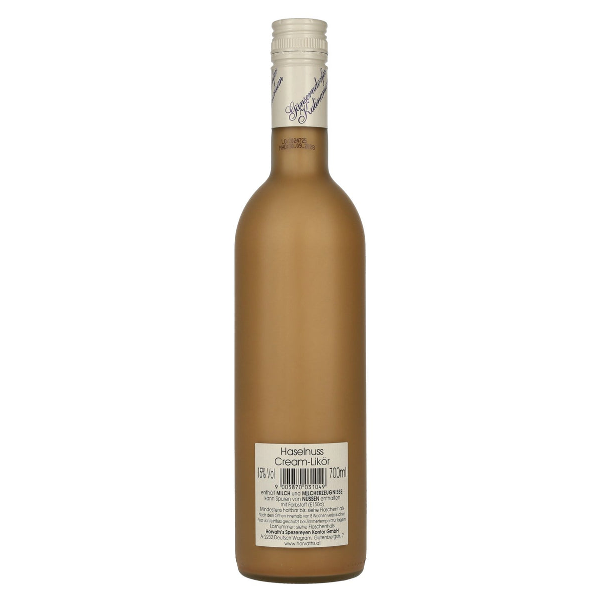 Gänserndorfer Kulinarium : liqueur crémeuse à la noisette, 15 % vol., 0,7 l