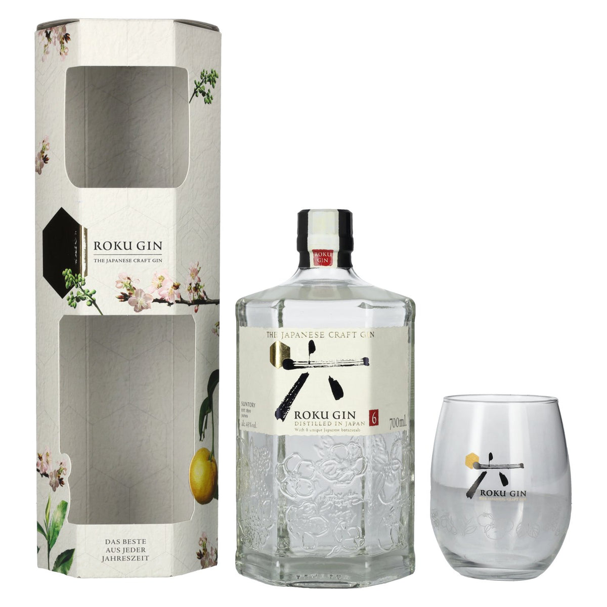 Roku Gin The Japanese Craft Gin 43% Vol. 0,7l in Geschenkbox mit Glas