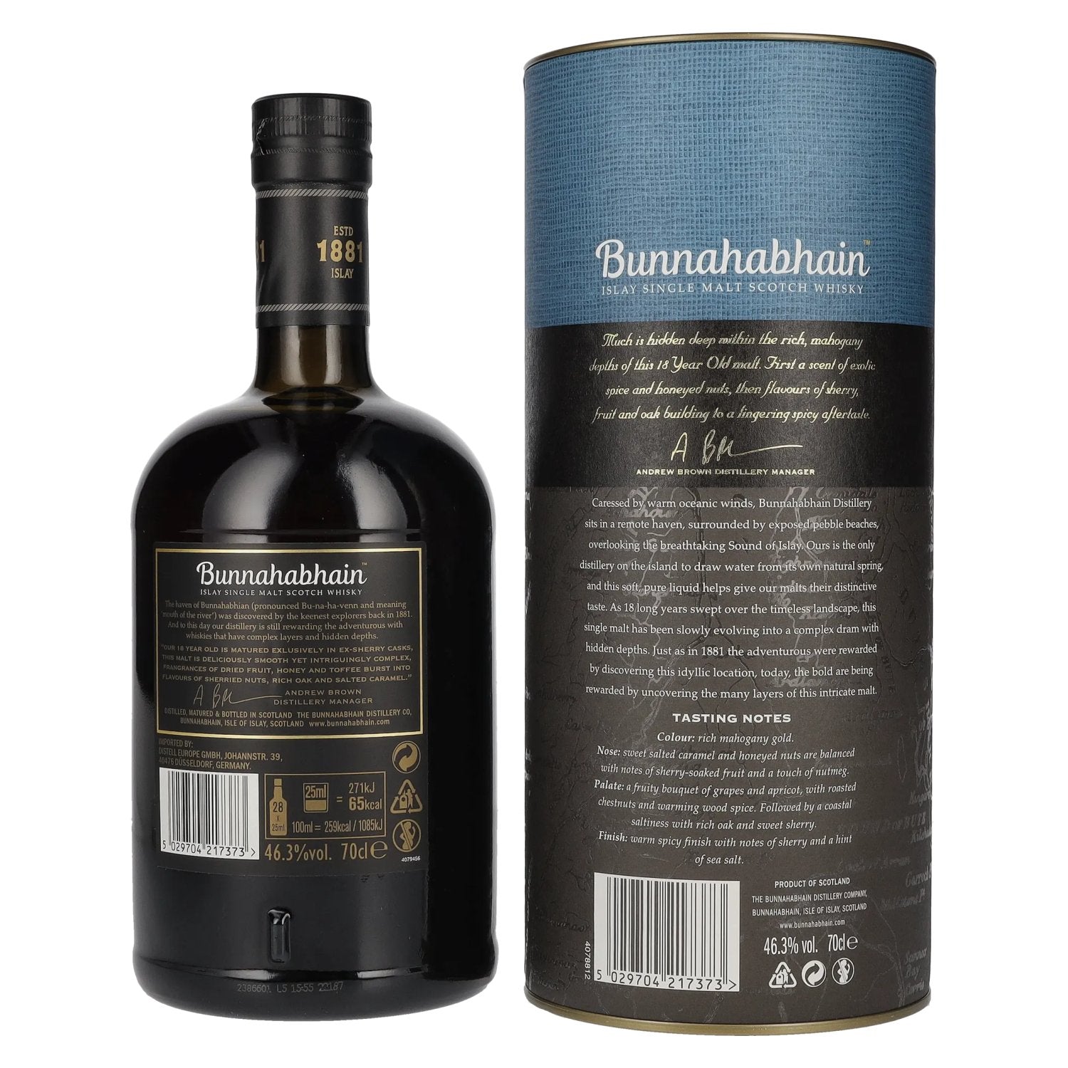 Bunnahabhain 18 Years Old Islay Single Malt Scotch Whisky 46,3% Vol. 0,7l en boîte cadeau