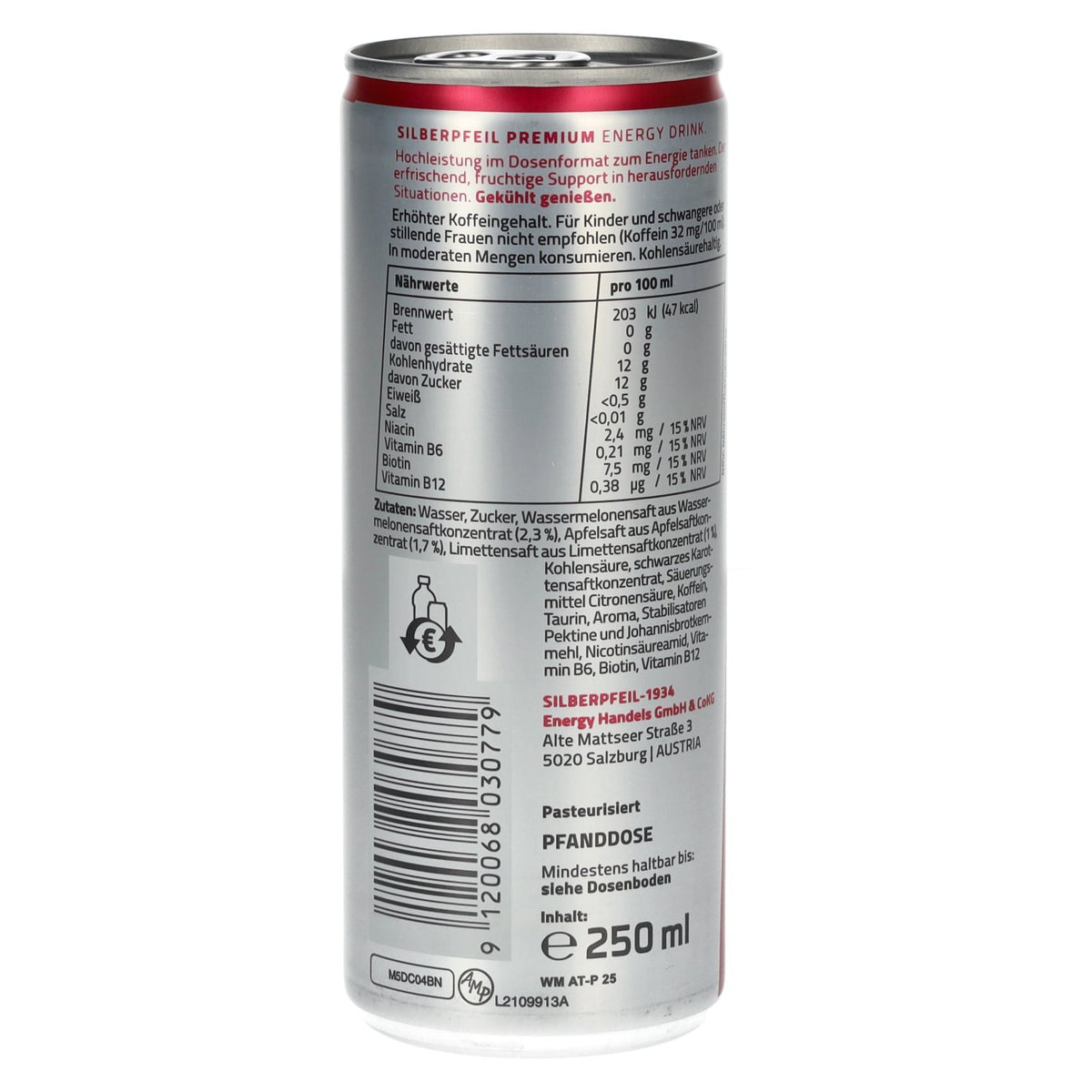 SILBERPFEIL Energy Drink WATERMELON blikje van 0,25 l, statiegeld