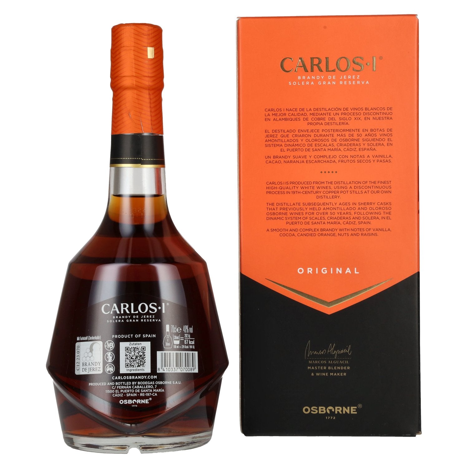 Carlos I Brandy de Jerez Solera Gran Reserva Sherry Casks 40% Vol. 0,7l en boîte cadeau