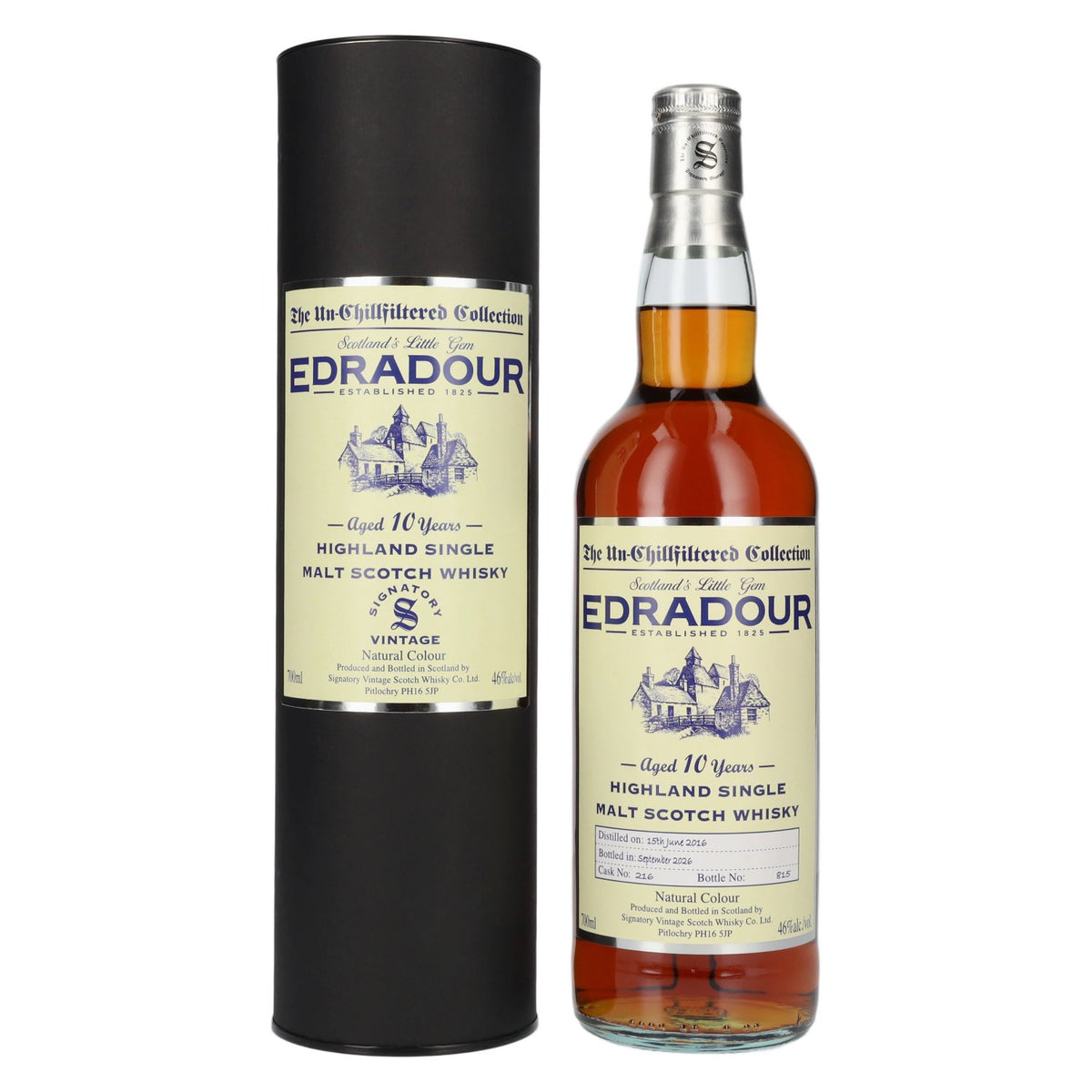 Signatory Vintage Edradour 10 Years Old The Un-Chillfiltered 2016 46% vol. 0,7 l in geschenkverpakking