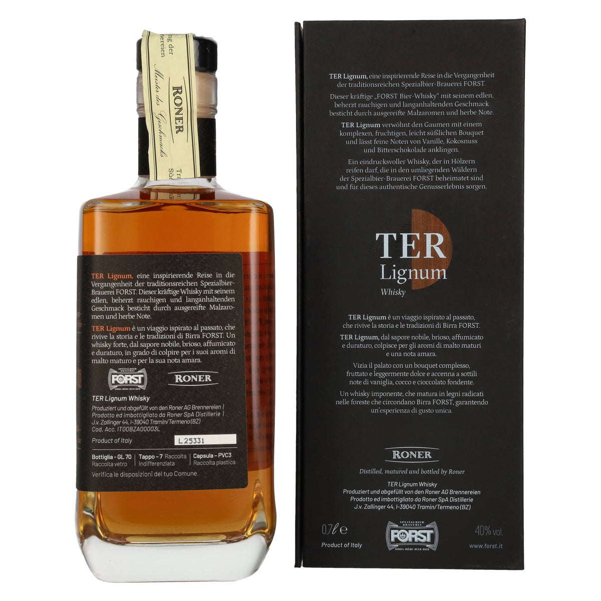 Roner TER Lignum Whisky 40% vol. 0,7 l in geschenkverpakking