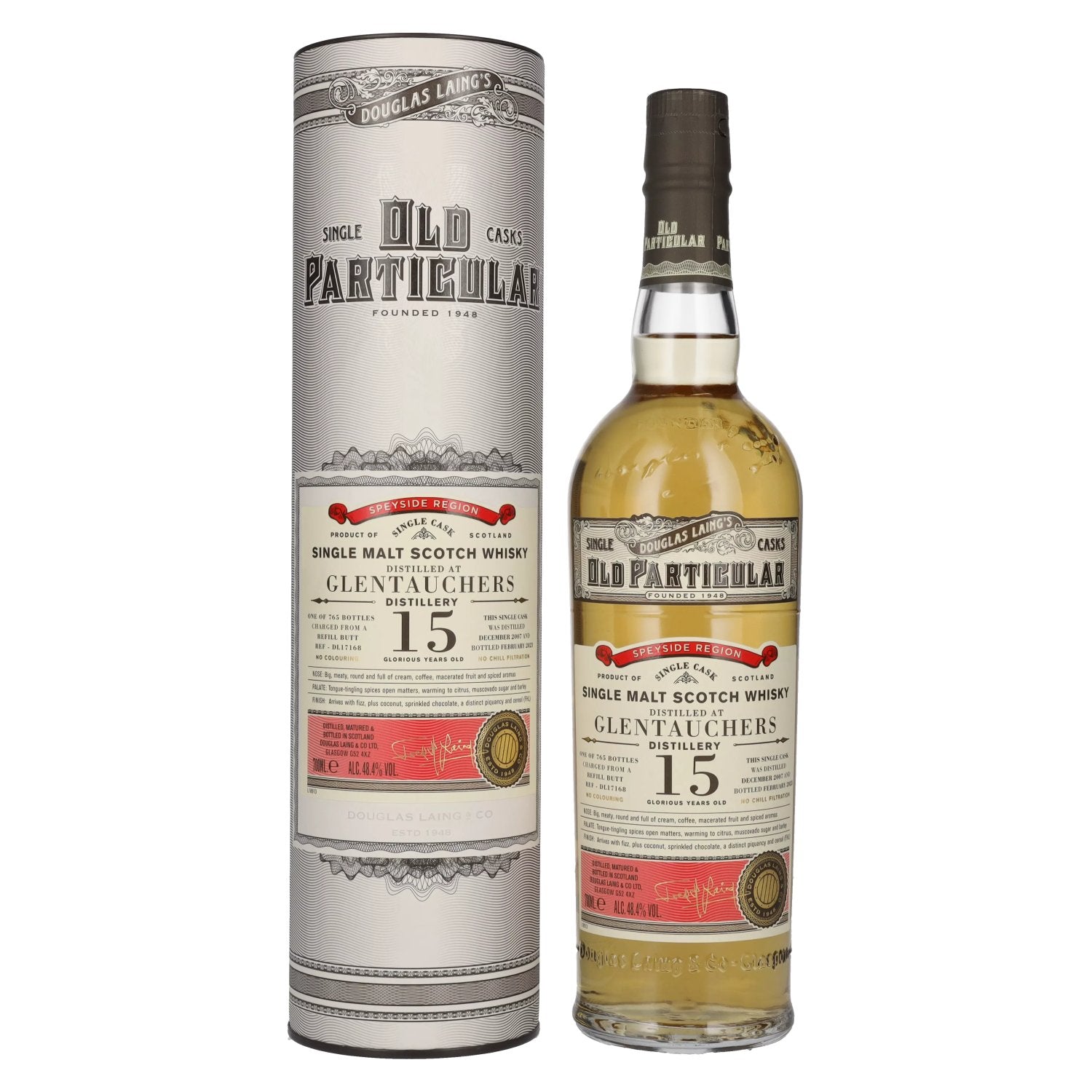 Douglas Laing OLD PARTICULAR Glentauchers 15 Years Old Single Cask Malt 2007 48,4% Vol. 0,7l en coffret cadeau