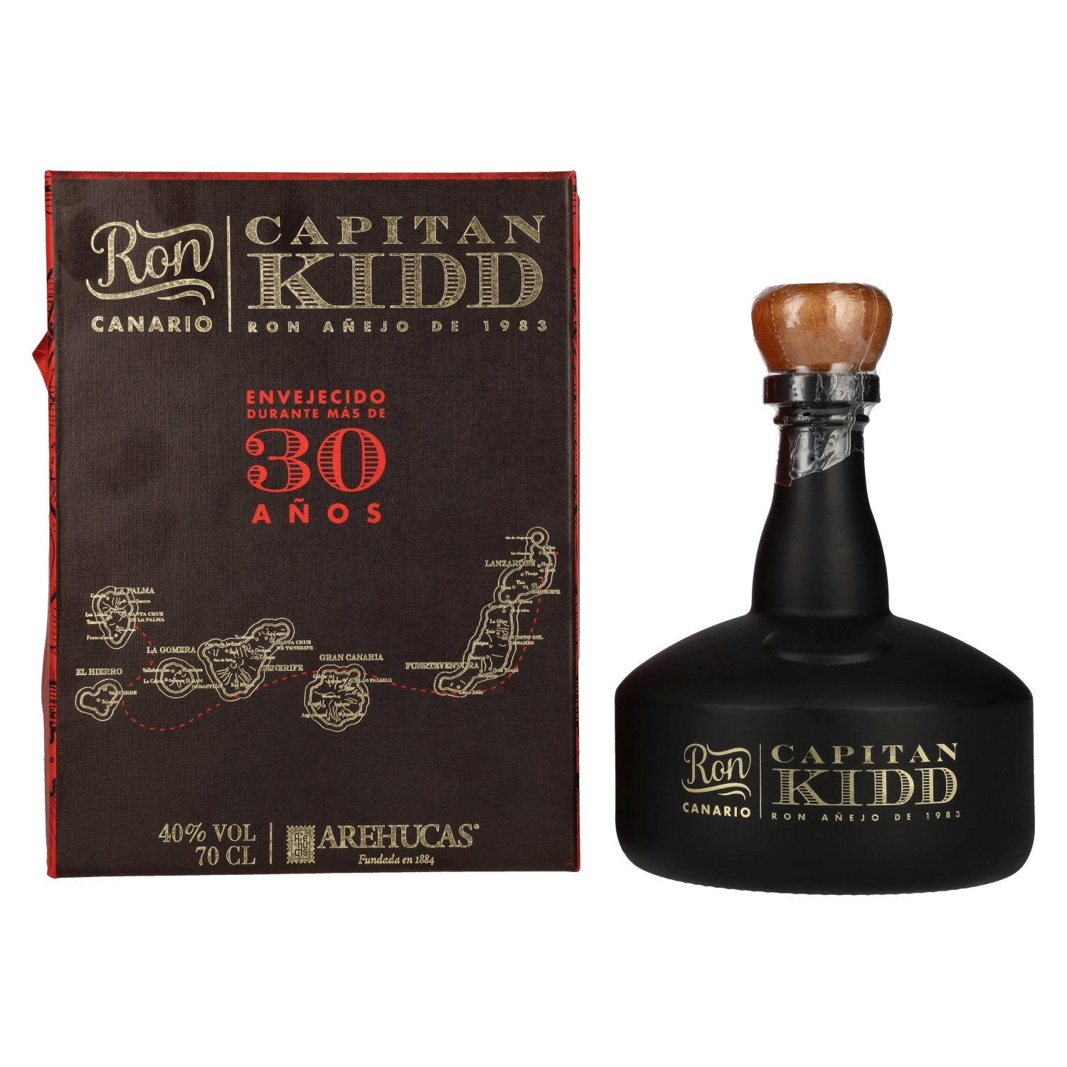 Ron Arehucas CAPITAN KIDD 30 Años Ron Canario 40% Vol. 0,7l in gift box