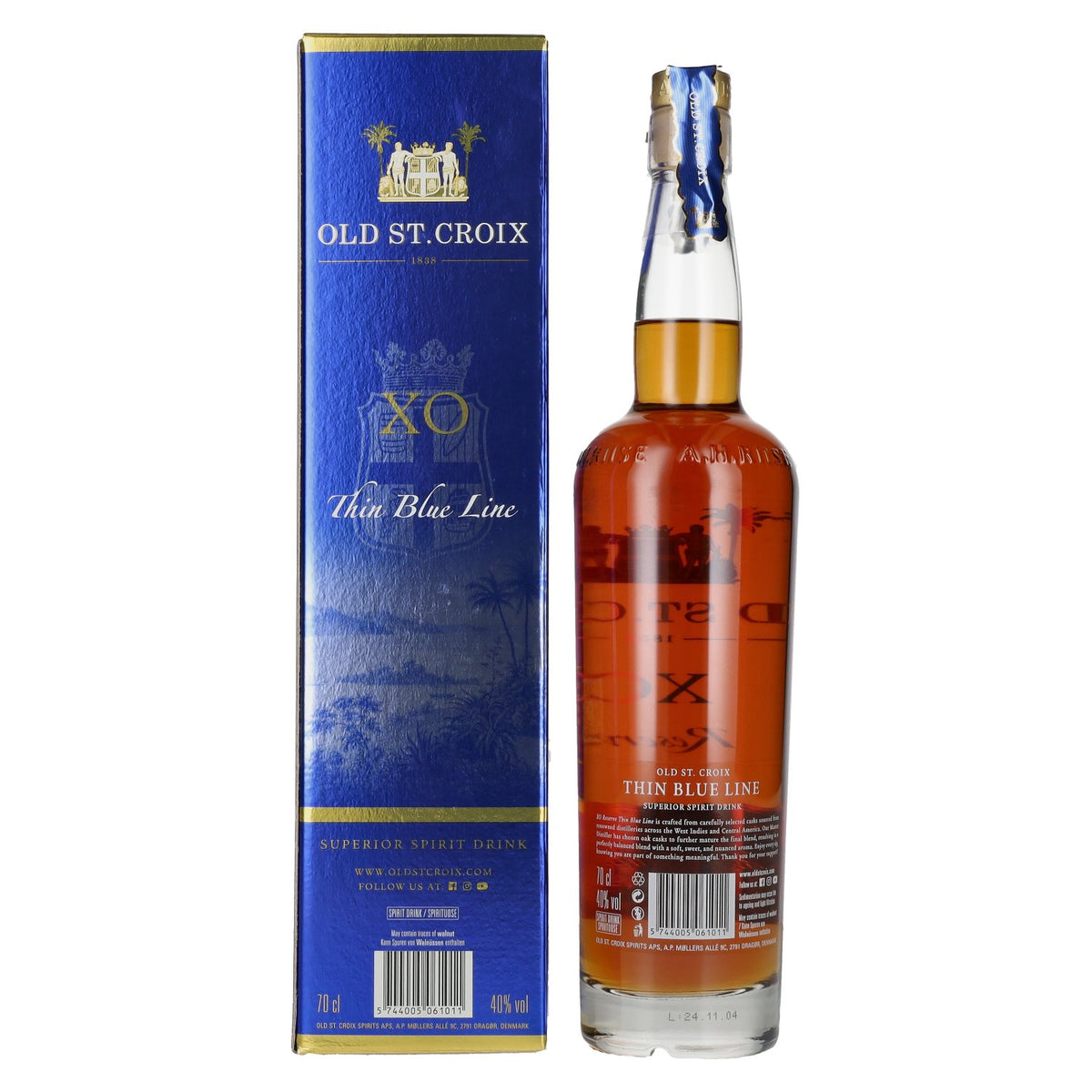 Old St. Croix A.H. Riise X.O. THE THIN BLUE LINE Spirit Drink 40 % vol. 0,7 l dans un coffret cadeau