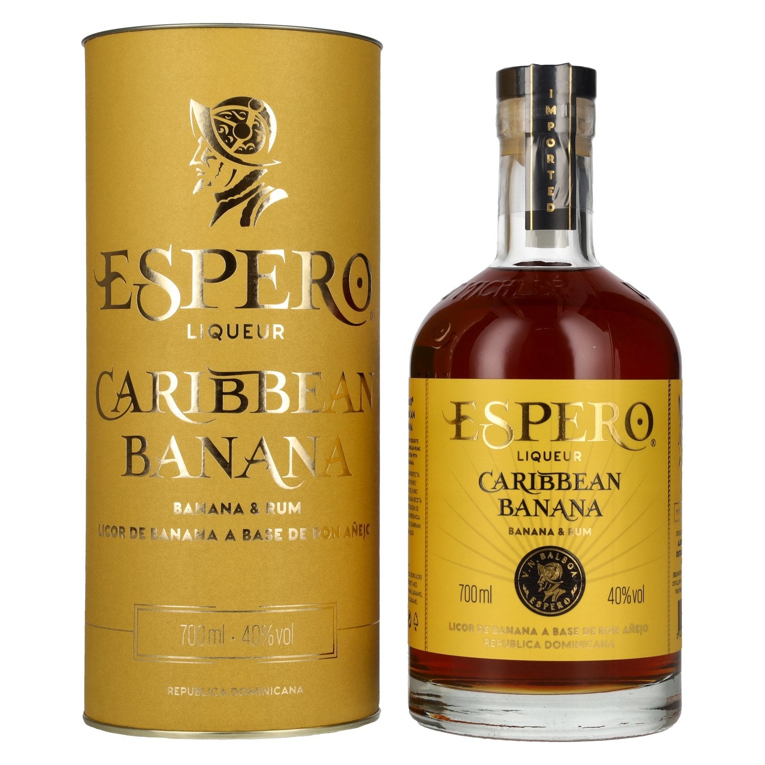 Ron Espero Caribische Bananen Rum Likeur 40% Vol. 0,7l in geschenkverpakking